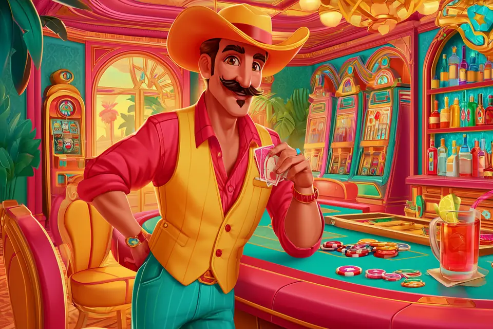Jugador con sombrero en la barra del casino de Stake Argentina