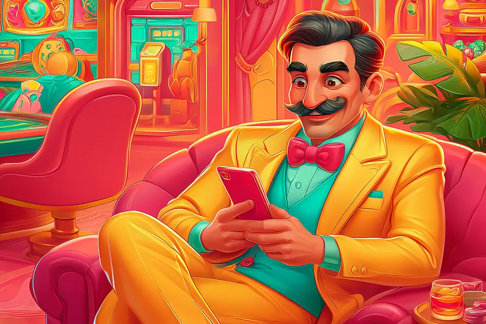 Jugador con traje amarillo juega en Stake Argentina desde el teléfono